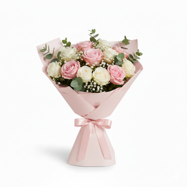 Blush & Ivory – Premium Mixed Roses Bouquet