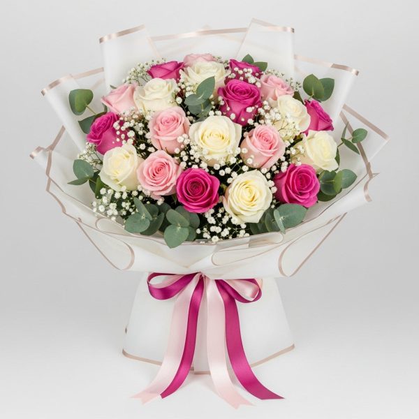 Blushing Romance – Mixed Roses Bouquet