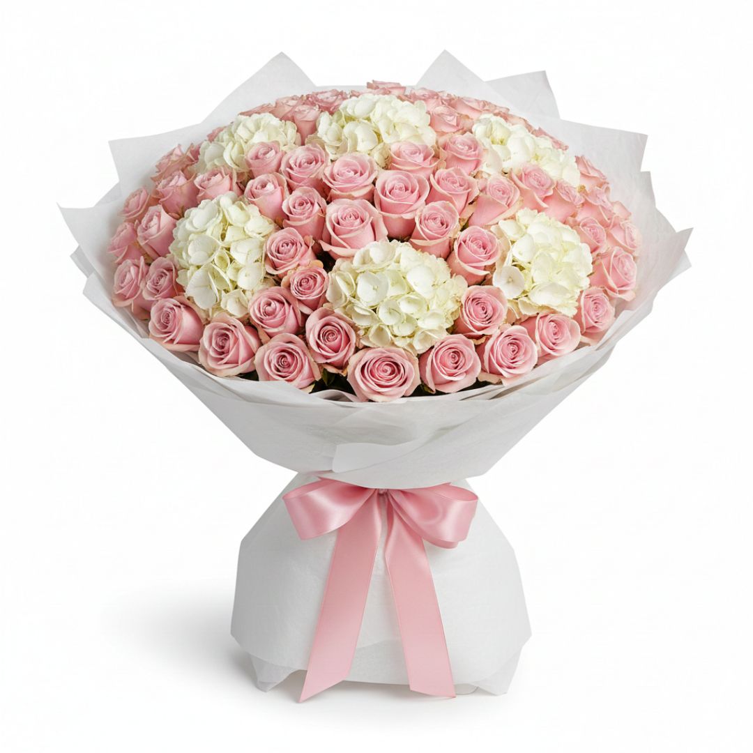 Everlasting Love – Roses and Hydrangea Anniversary Bouquet