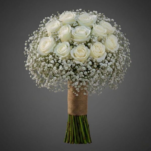 Heavenly Bride – Classic White Rose Bridal Bouquet