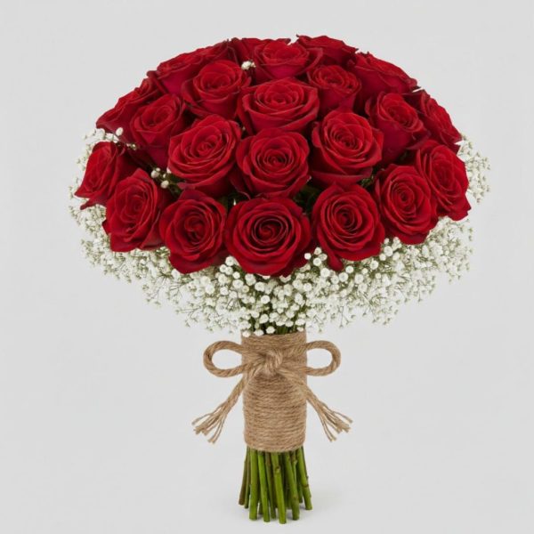 Ruby Romance – Hand-Tied Red Roses Bridal Bouquet