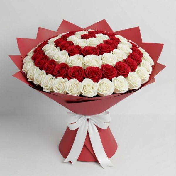 Sacred Love – White & Red Roses Anniversary Bouquet