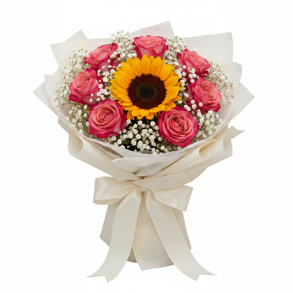 Sun-Kissed Elegance – Sunflower & Jumelia Roses Birthday Bouquet