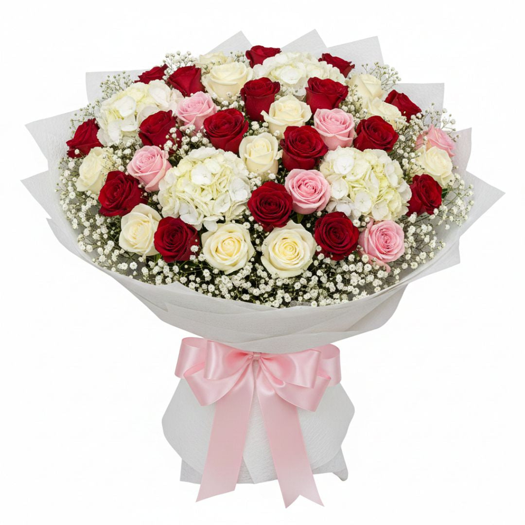 Sweet Devotion – Roses & Hydrangea Anniversary Bouquet